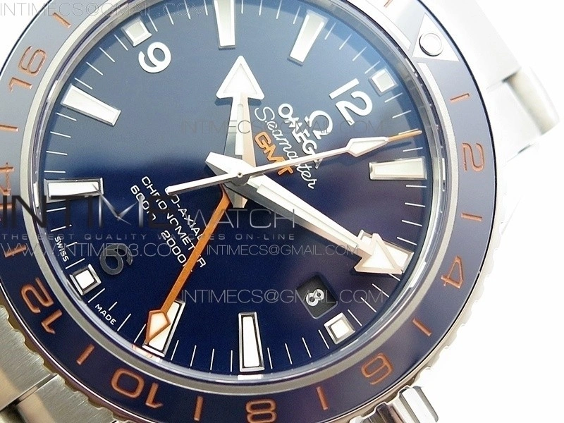 Planet Ocean 600M Co-Axial GMT 43.5mm VSF 1:1 Best Edition Blue Dial Blue Ceramic Bezel on SS Bracelet A8605 Super Clone